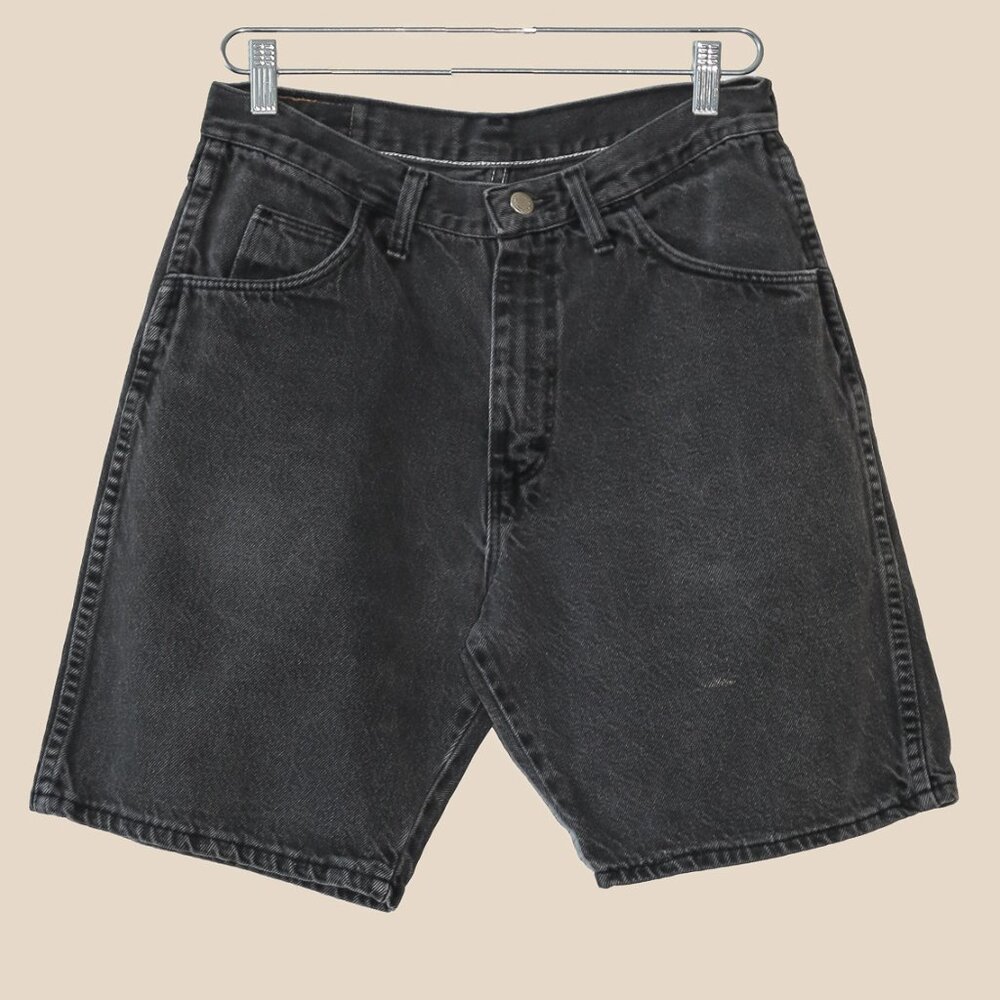 Vintage Wrangler Black Wash Long Jean Shorts Size 32 Summer Denim Jeans Relaxed
